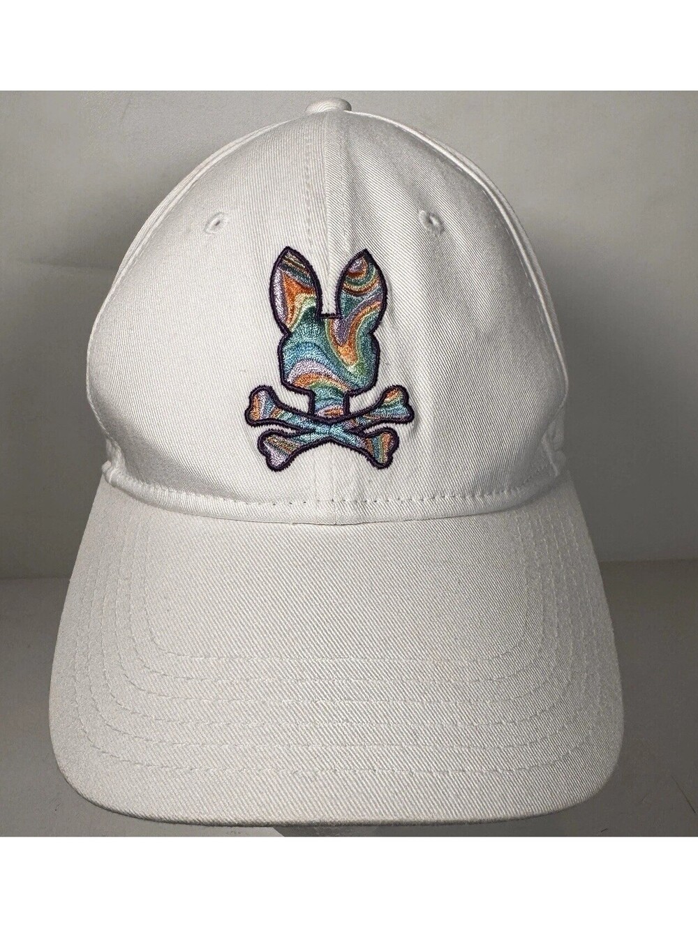 Psycho Bunny Hat Embroiderred Adjustable White Unisex Golf Baseball Embroidered
